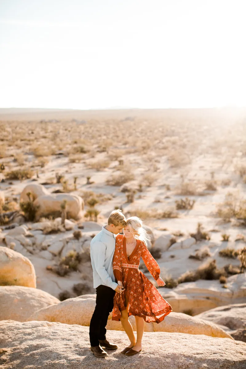 Couple in the desert at golden hour